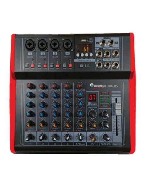 Mezcladora Amplificada Soundtrack MIX-6PC 6 Canales/150W x2 Phantom