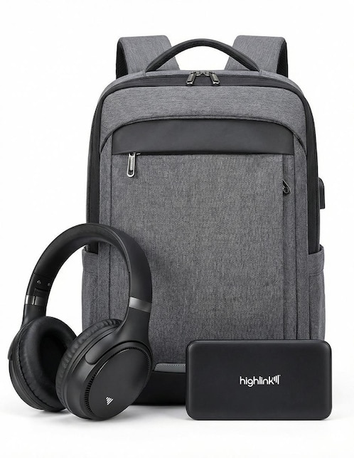 Set de audífonos Highlink Linkpro, Backpack y Powerbank inalámbrico con cancelación de ruido