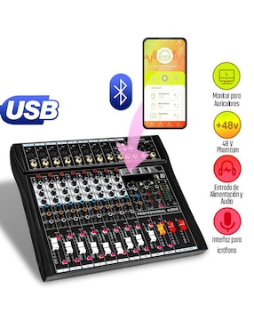 Mezcladora Amplificada Mixer Audiotek MKZ-MEZCLA8CHNEG