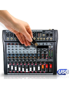 Mezcladora Amplificada Mixer Audiotek MKZ-MEZCLA8CHNEG