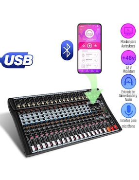 Mezcladora Mixer Audiotek MKZ-MEZCL16CHNEG