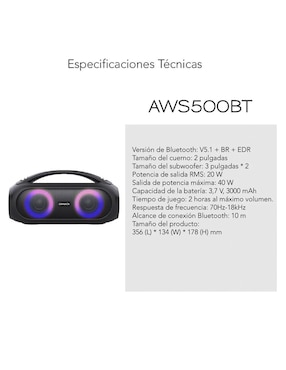 Bocina portátil Aiwa AWS500BT bluetooth