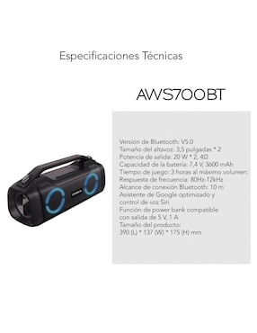 Bocina portátil Aiwa AWS700BT bluetooth