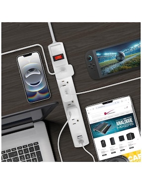 Multicontacto Audiobahn abm906 de 6 contactos 2 puertos USB y 1 puerto USB C