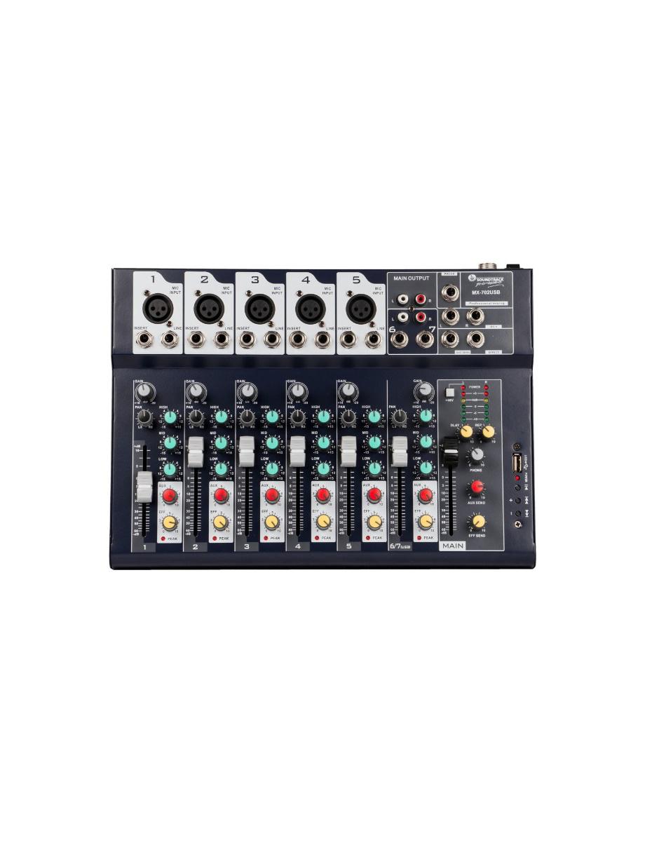 Mezcladora MX702USB 7 Canales/Inc. Microfono 2