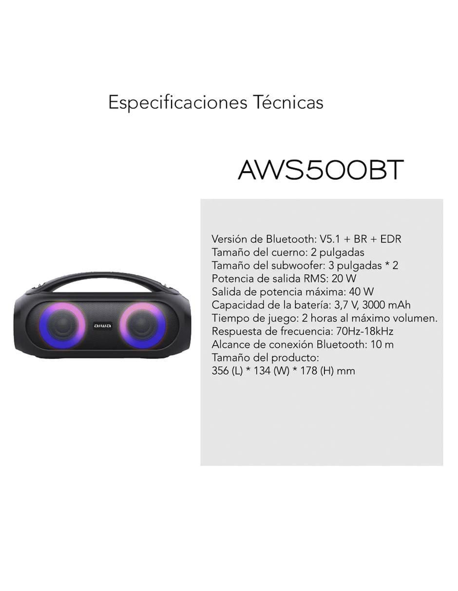 Bocina portátil AWS500BT bluetooth 5