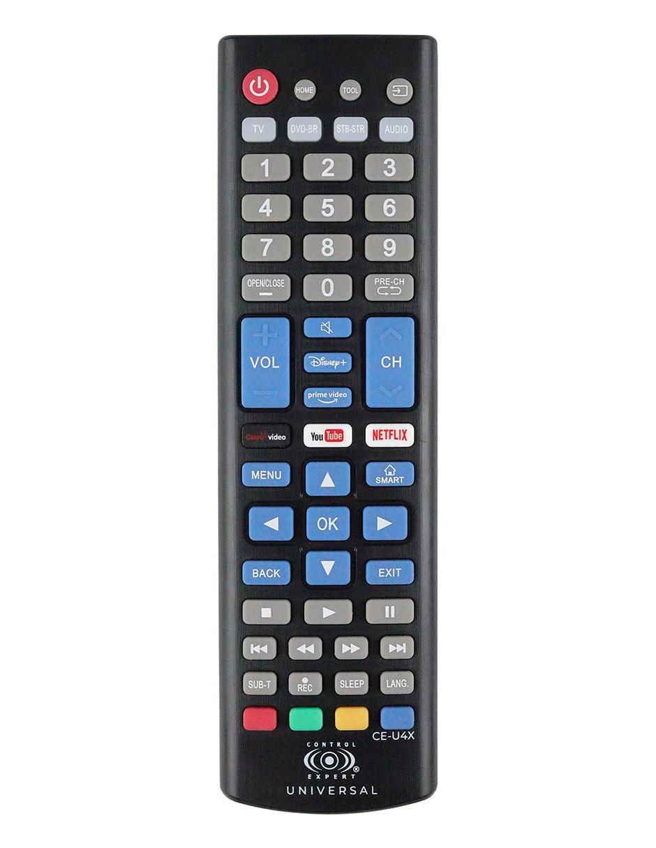 Control remoto universal CE-U4X Smart TV, Streaming, pantallas, minicomponentes, barras de sonido, Blu-Ray y DVD