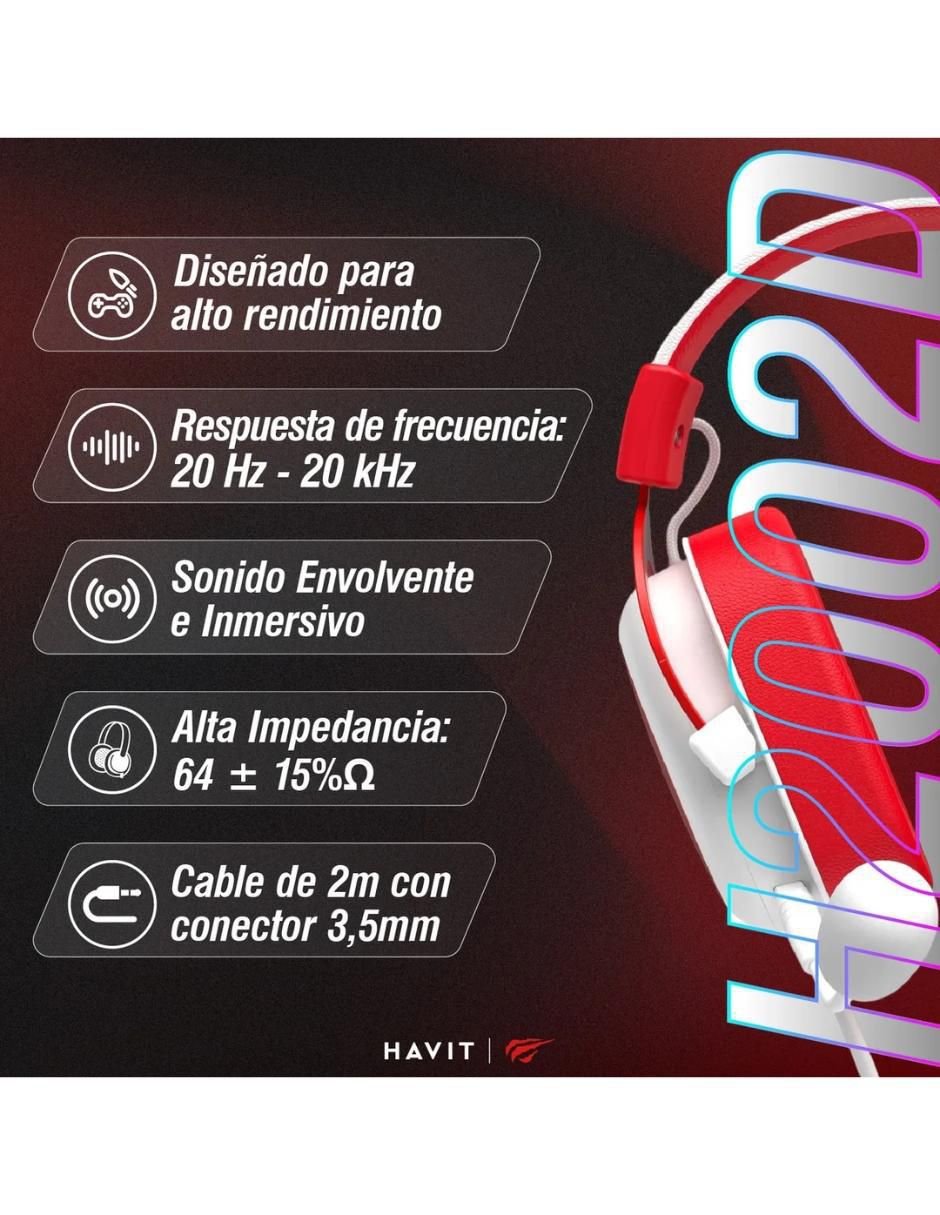 Audífonos on-ear havit h2002d alámbrica "con (si aplica)" no no aplica